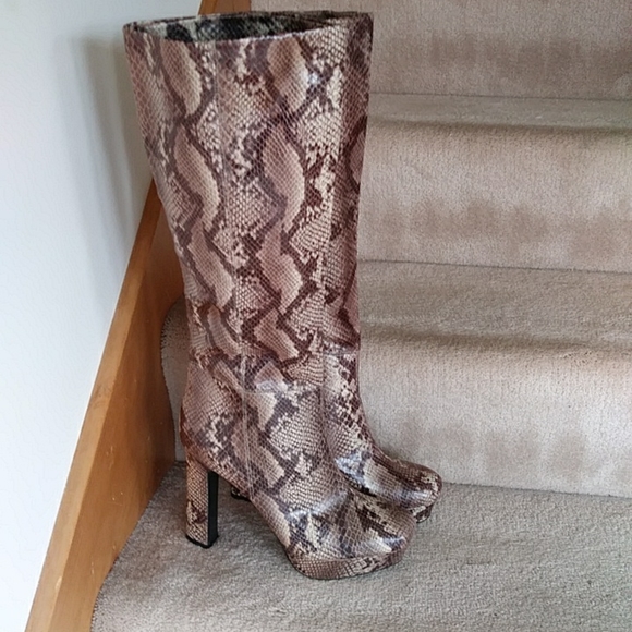 Worthington Shoes - Worthington Snakeskin Python High Heel Boots 10M Tan Brown